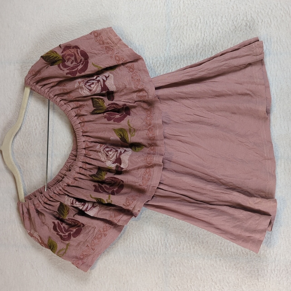 Haute‎ Monde Women's Pink Embroidered Floral Off the Shoulder Shirt Size S